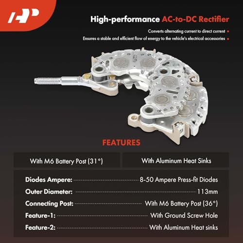 A-Premium Alternator Rectifier Compatible with Hyundai Sonata 2007/2009 & Honda Odyssey 1996-2004 & Acura TL RL 1996-2004, 12V Rectifier 8-50A Diodes w/Aluminum Heat Sinks - Image 2