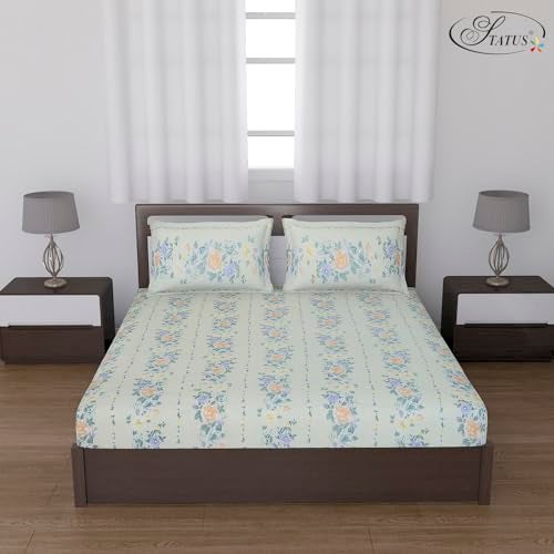 Status Contract -Cotton Rich Double Bedsheet with 2 Pillow Covers for Bed Room, Home, Hotel-120 GSM (Creamy White) - Image 1
