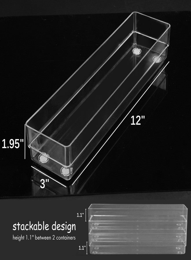 لوتفانسي منظمات أدراج شفافة من لوت فانسي، 12 بوصة × 3 بوصة × 2 بوصة، مجموعة من 3 قطع، صواني تنظيم أدراج للمكتب، صناديق تخزين بلاستيكية للحمام، أدوات التجميل، أدوات المطبخ، قابلة للتكديس - Image 4