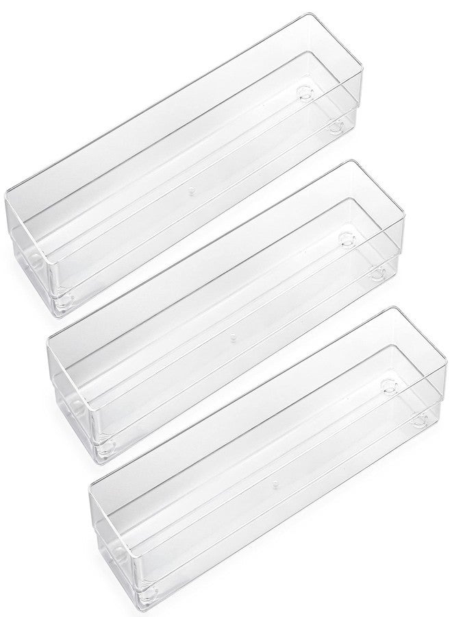 لوتفانسي منظمات أدراج شفافة من لوت فانسي، 12 بوصة × 3 بوصة × 2 بوصة، مجموعة من 3 قطع، صواني تنظيم أدراج للمكتب، صناديق تخزين بلاستيكية للحمام، أدوات التجميل، أدوات المطبخ، قابلة للتكديس - Image 1