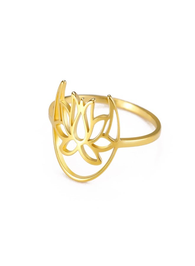 TEAMER Lotus Ring Stainless Steel Moon Lotus Ring Geometric Ring Simple Jewelry for Women (Gold, 8) - Image 1