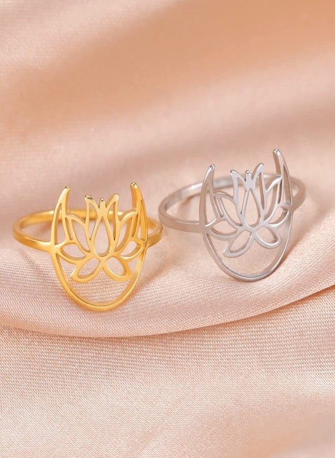 TEAMER Lotus Ring Stainless Steel Moon Lotus Ring Geometric Ring Simple Jewelry for Women (Gold, 8) - Image 5