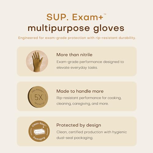 SUP Powder-Free Nitrile Gloves, 100 Count Food Safe Latex-Free Disposable Gloves for Medical Cooking Cleaning Food Prep, Tan (Medium) - Image 2
