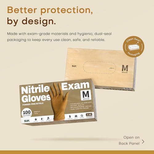 SUP Powder-Free Nitrile Gloves, 100 Count Food Safe Latex-Free Disposable Gloves for Medical Cooking Cleaning Food Prep, Tan (Medium) - Image 5