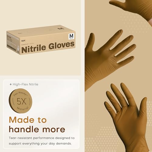 SUP Powder-Free Nitrile Gloves, 100 Count Food Safe Latex-Free Disposable Gloves for Medical Cooking Cleaning Food Prep, Tan (Medium) - Image 4