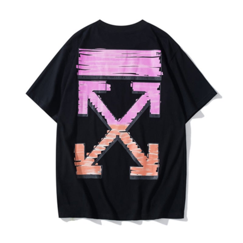 العلامة التجارية العصرية Offwhite صغيرة ديزي الزهور التدرج الجرافيتي السهم جنس واحد فضفاض زوجين Ow قصيرة الأكمام تي شيرت - Image 3