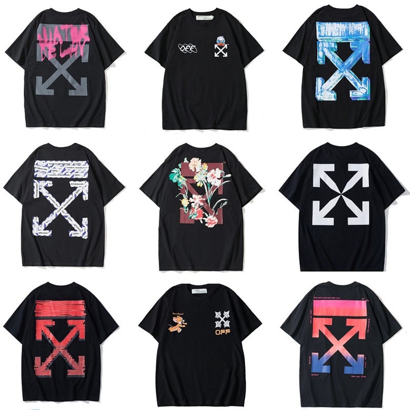 العلامة التجارية العصرية Offwhite صغيرة ديزي الزهور التدرج الجرافيتي السهم جنس واحد فضفاض زوجين Ow قصيرة الأكمام تي شيرت - Image 2