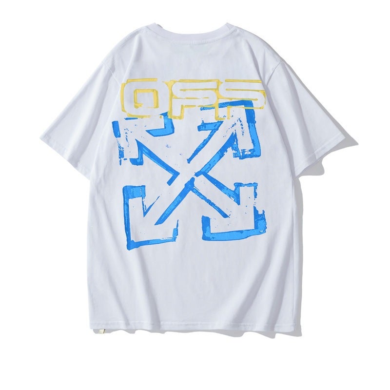العلامة التجارية العصرية Offwhite صغيرة ديزي الزهور التدرج الجرافيتي السهم جنس واحد فضفاض زوجين Ow قصيرة الأكمام تي شيرت - Image 5
