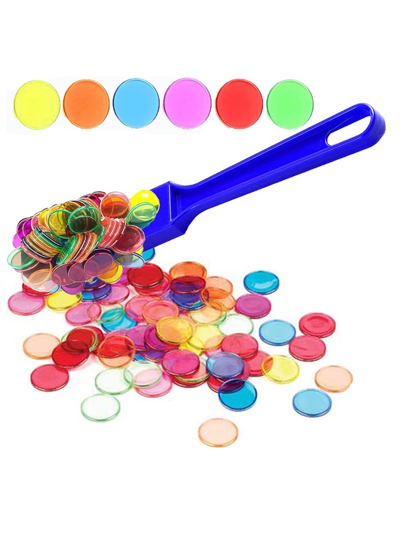 SYOSI Transparent Counters Chips Kit with 1 Magnetic Tool Magnetic Refrigerator Sticker Counters for Kids Math Counting Sorting Light Panels 6 Colors Plastic Markers for Family School Learning Game - Image 1
