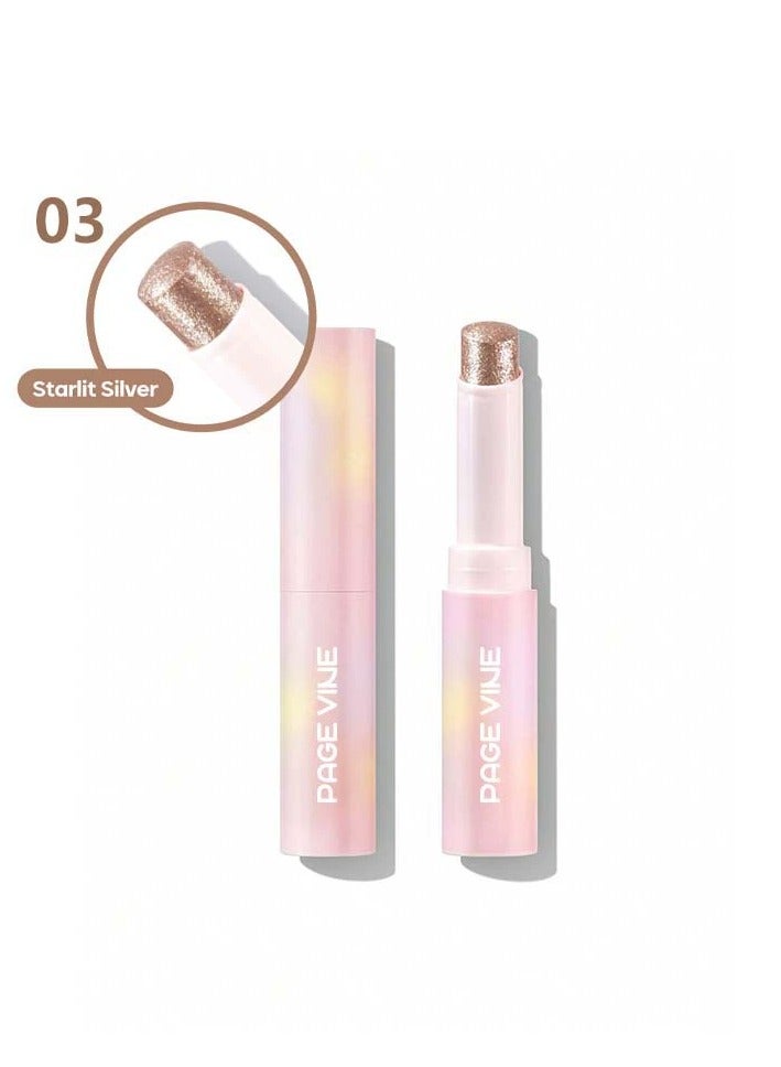 PAGE VINE كريستال جيلي جليز ستيك ظلال العيون عصا كحل منير قلم تلوين مع فرشاة سهلة المزج طويلة الأمد لامع ظلال العيون عصا النجوم الفضي - Image 1