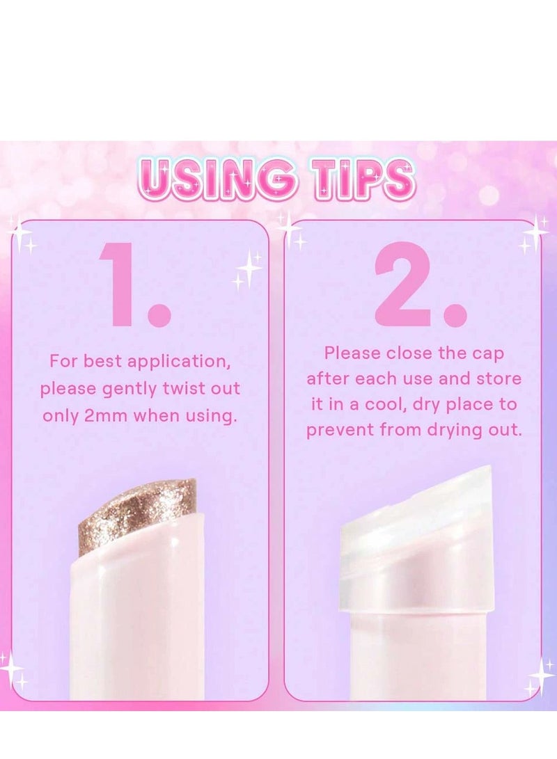 PAGE VINE كريستال جيلي جليز ستيك ظلال العيون عصا كحل منير قلم تلوين مع فرشاة سهلة المزج طويلة الأمد لامع ظلال العيون عصا النجوم الفضي - Image 3