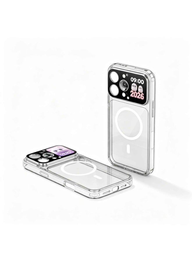 Phone Case for iPhone 16 Pro Max Case Cellular Phone Case 1.85 Inch Smart Display,New Tech Rechargeable and Syncs With Phone Photography, Music (Clear) - Image 1