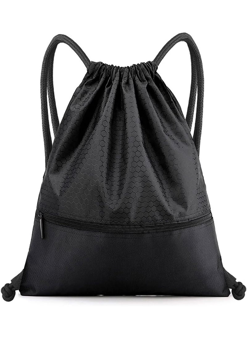 Generic Multifunctional Waterproof Drawstring Backpack - Large Capacity Oxford Fabric Gym Sports Bag with Zipper Pocket, Lightweight Sack for Fitness, Swimming, Soccer, Basketball, Travel for Men Women  - Image 1
