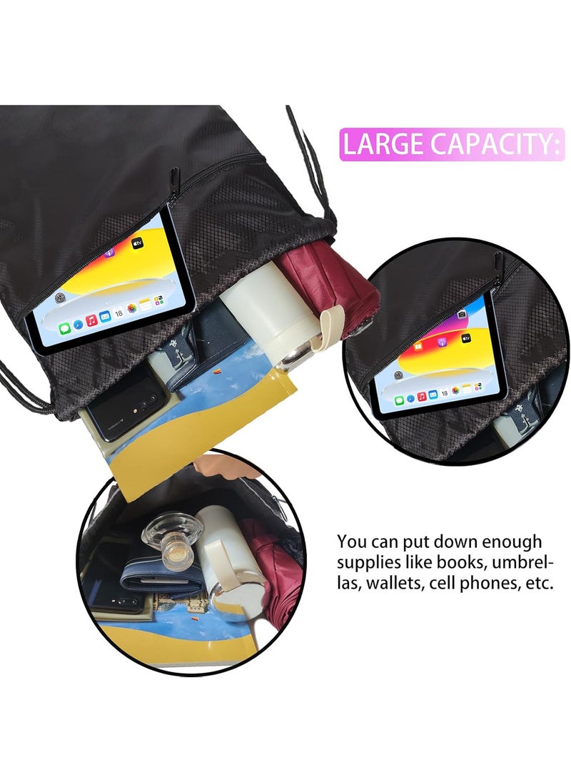 Generic Multifunctional Waterproof Drawstring Backpack - Large Capacity Oxford Fabric Gym Sports Bag with Zipper Pocket, Lightweight Sack for Fitness, Swimming, Soccer, Basketball, Travel for Men Women  - Image 4
