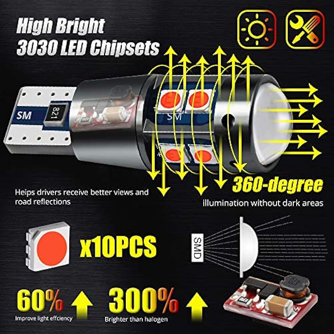 YEERON 4Pcs 168 194 T10 Led Bulbs Super Bright 10X3030Smd Chips Led Lamp For Side Marker Door Wedge LightsRed - Image 5