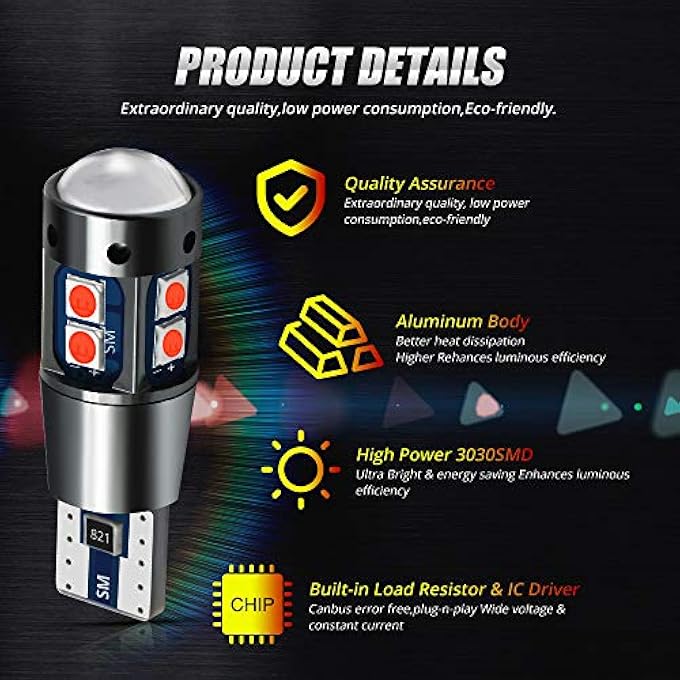 YEERON 4Pcs 168 194 T10 Led Bulbs Super Bright 10X3030Smd Chips Led Lamp For Side Marker Door Wedge LightsRed - Image 3