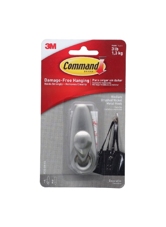 Command Multi-Purpose Durable Adhesive Hook with 2 Strips Brushed Nickel Medium FC12-BN-ES  - Image 2