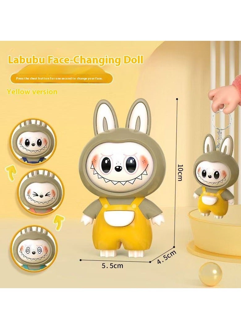 لابوبو دمية مفتاح Labubu Flip-Face – لعبة قابلة للدوران وتماثيل زخرفية، قلادة لتخفيف التوتر للحقائب/المكاتب (أصفر) - Image 1