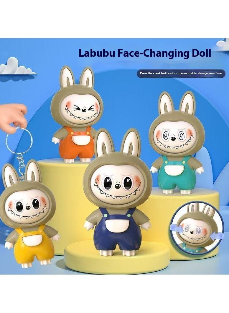 لابوبو دمية مفتاح Labubu Flip-Face – لعبة قابلة للدوران وتماثيل زخرفية، قلادة لتخفيف التوتر للحقائب/المكاتب (أصفر) - Image 3