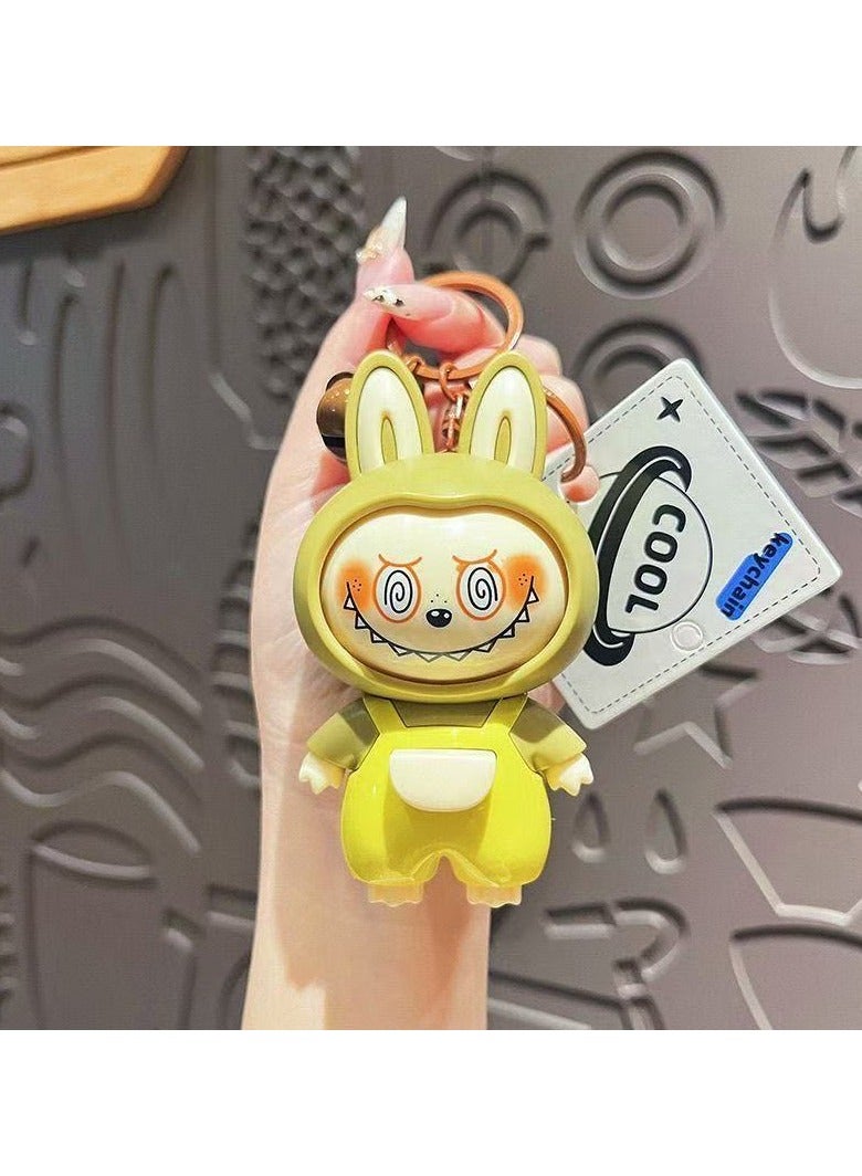 لابوبو دمية مفتاح Labubu Flip-Face – لعبة قابلة للدوران وتماثيل زخرفية، قلادة لتخفيف التوتر للحقائب/المكاتب (أصفر) - Image 2