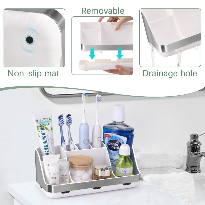 GFWARE Toothbrush Holders for Bathrooms Countertop Organizer - Kids Electric Toothbrush and Toothpaste Holder Detachable 7 Slots Tooth Brush Organization Bathroom Accessories Storage Vanity, Silver - Image 4