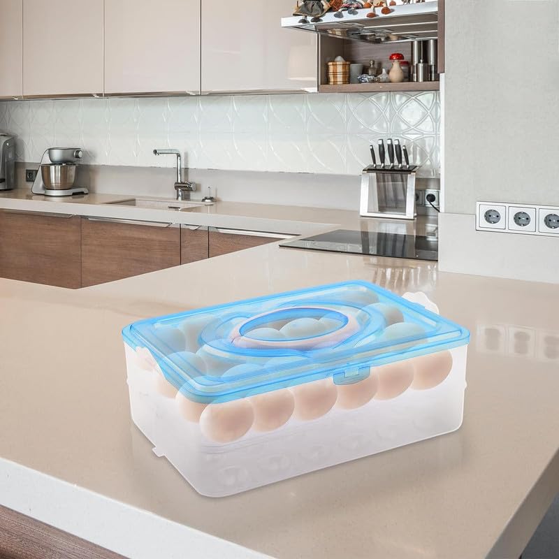 Anshri 24 Grid Egg Square Shape Storage Box-Egg Refrigerator Storage Tray Abs Plastic Egg Storage Containers For Fridge And Kitchen Egg Storage Bins Basket With Carry Holder 2 Layer,Multicolor,24 Egg - Image 5