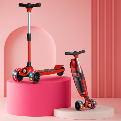 Storio Twister Kick Scooter with Adjustable Height | Foldable | Skate Ride for Kids with PVC Wheels | Age 2–12 Years | Max User Weight 60 kg – Red - Image 1