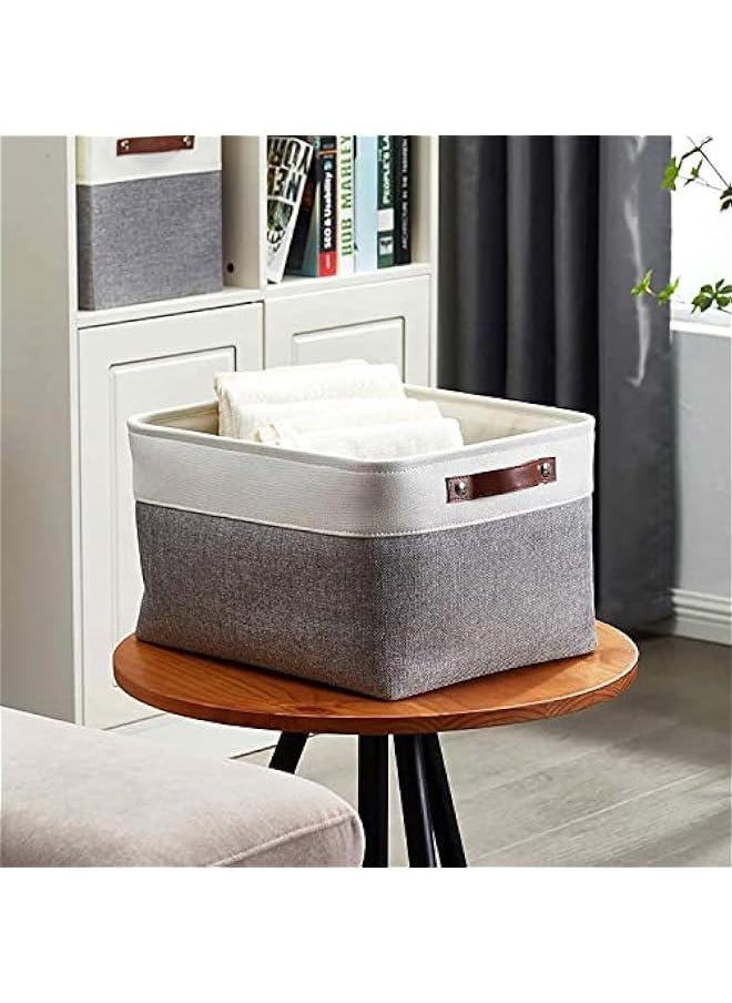 FYLX Storage Bins 3  Fabric Storage Basket Linen Closet Organizers with Handles Cubes Rectangular Fabric Storage Bins Collaible Perfect for Shees Closets Home OfficeGreyBeige)  - Image 5