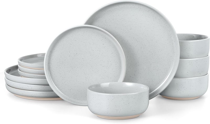 LIANYU طقم أدوات المائدة من LIANYU من الخزف لعدد 4 أشخاص 12 قطعة طقم أطباق وأوعية آمنة وصحية مناسبة للغسالة والميكروويف بلون رمادي جليدي - Image 1