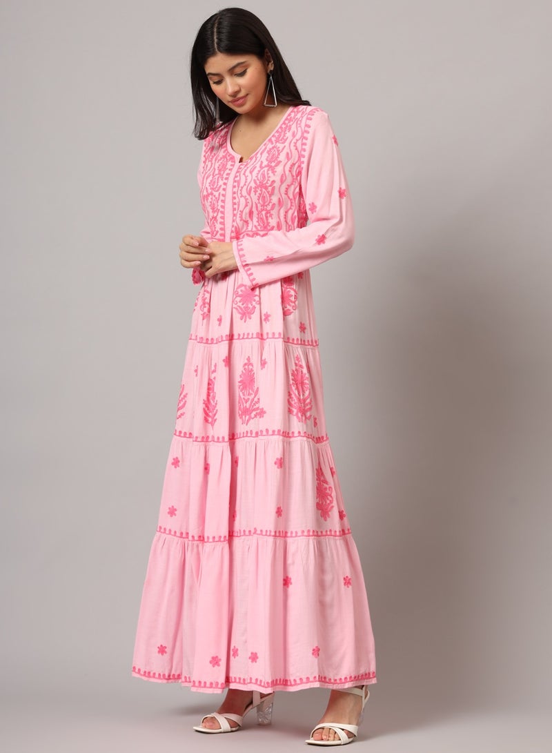 الايا جلابية لوكنو شيكانكاري مطرزة يدويًا بالرايون - Image 4