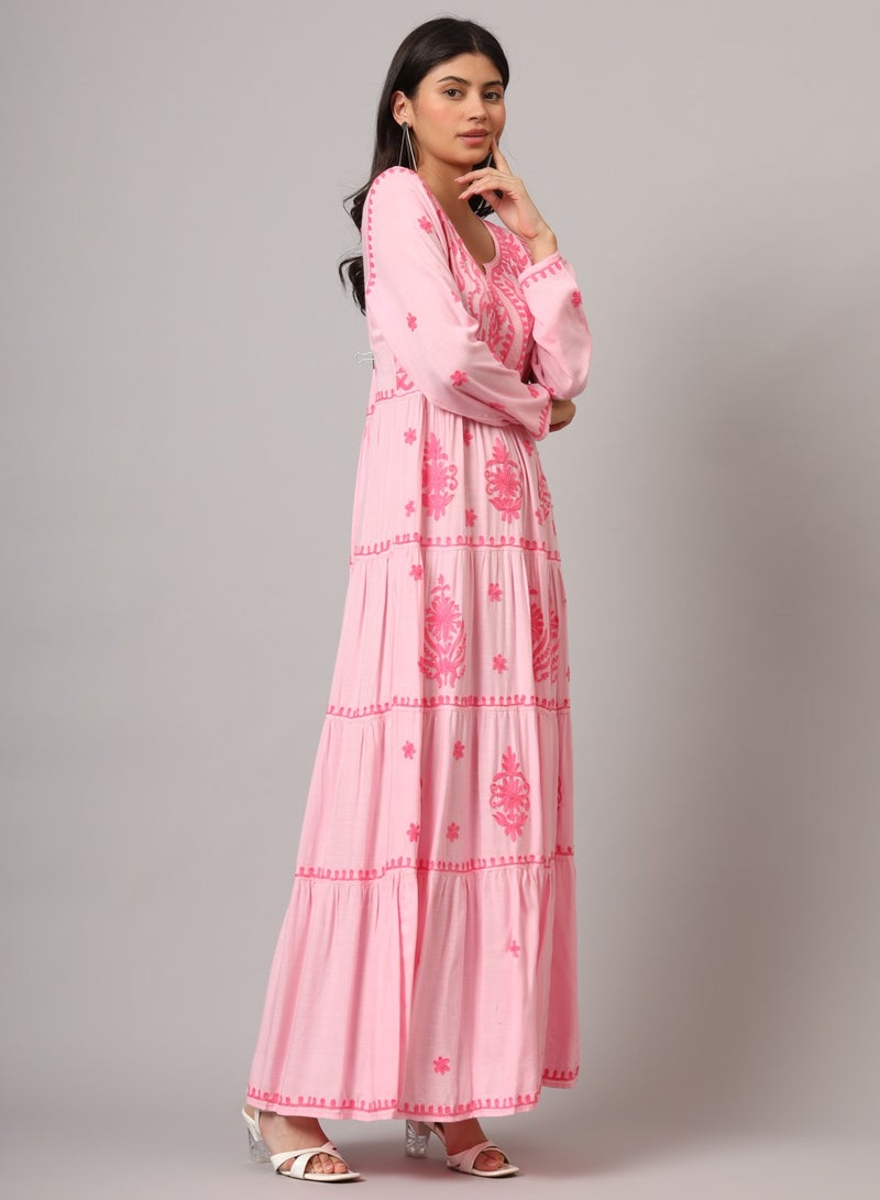 الايا جلابية لوكنو شيكانكاري مطرزة يدويًا بالرايون - Image 5