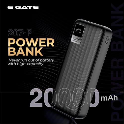 E GATE 207 B Power Bank 20000mah fast charging | Built-in Lightening & Type C Cable for iPhone, Android, TWS etc| Multi Device 22.5W Power Bank 4-in-1 Charger |USB X 2, Type C X 1 & Lightening (Black) - Image 2