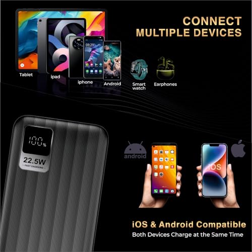 E GATE 207 B Power Bank 20000mah fast charging | Built-in Lightening & Type C Cable for iPhone, Android, TWS etc| Multi Device 22.5W Power Bank 4-in-1 Charger |USB X 2, Type C X 1 & Lightening (Black) - Image 5