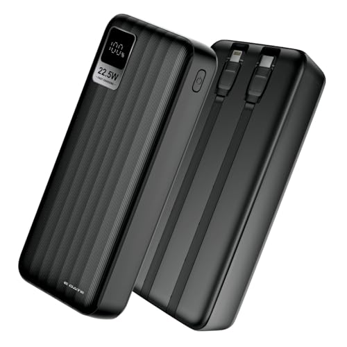 E GATE 207 B Power Bank 20000mah fast charging | Built-in Lightening & Type C Cable for iPhone, Android, TWS etc| Multi Device 22.5W Power Bank 4-in-1 Charger |USB X 2, Type C X 1 & Lightening (Black) - Image 1