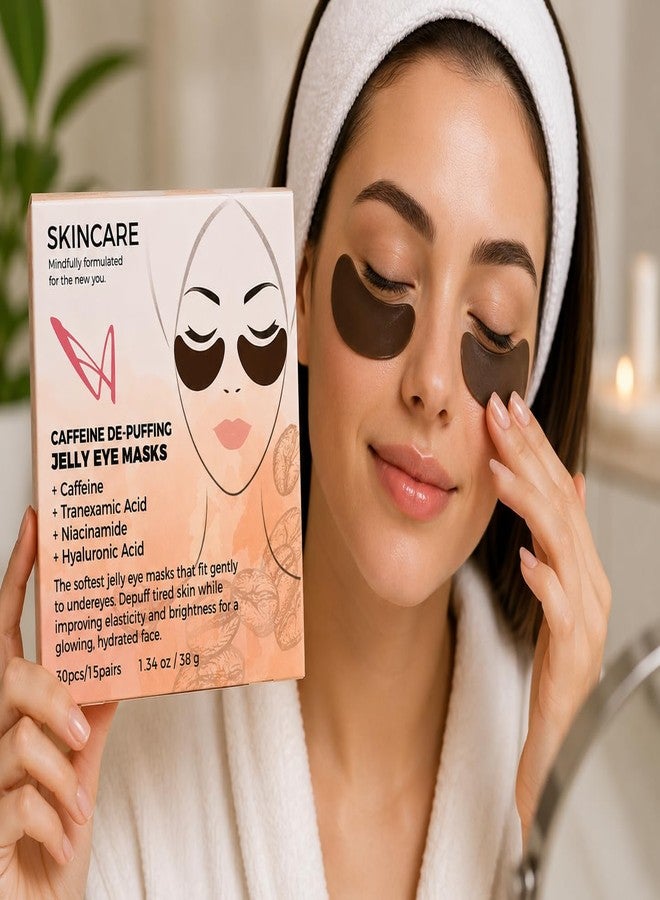 Caffeine De-Puffing Jelly Eye Masks with Tranexamic Acid, Niacinamide, Hyaluronic Acid for Brightening and Hydration, 30 Pieces, 1.34 oz (Unscented) - Image 5