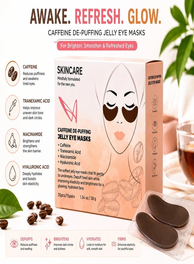 Caffeine De-Puffing Jelly Eye Masks with Tranexamic Acid, Niacinamide, Hyaluronic Acid for Brightening and Hydration, 30 Pieces, 1.34 oz (Unscented) - Image 4