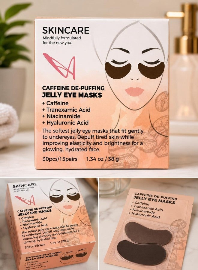 Caffeine De-Puffing Jelly Eye Masks with Tranexamic Acid, Niacinamide, Hyaluronic Acid for Brightening and Hydration, 30 Pieces, 1.34 oz (Unscented) - Image 3
