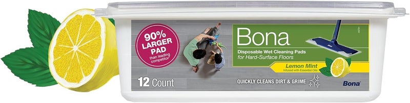 Bona® Disposable Wet Cleaning Pads for Hard-Surface Floors, Lemon Mint Scent 12 Count (Pack of 1) - Image 1
