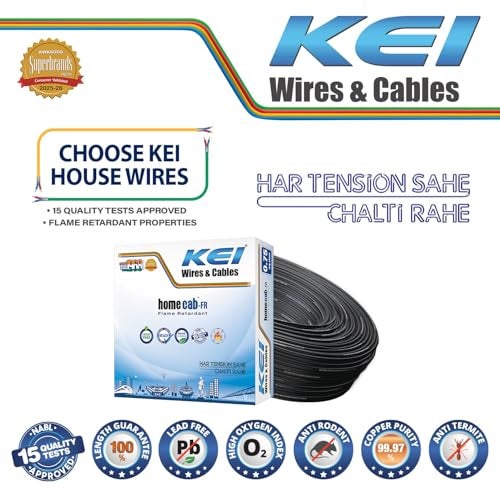 KEI WIRES & CABLES Homecab 0.75 sqmm 1 Core Copper Flame Retardant House Wire PVC Insulated Cable for Domestic & Industrial Electrical Wiring (Black, 90 Meters) - Image 2