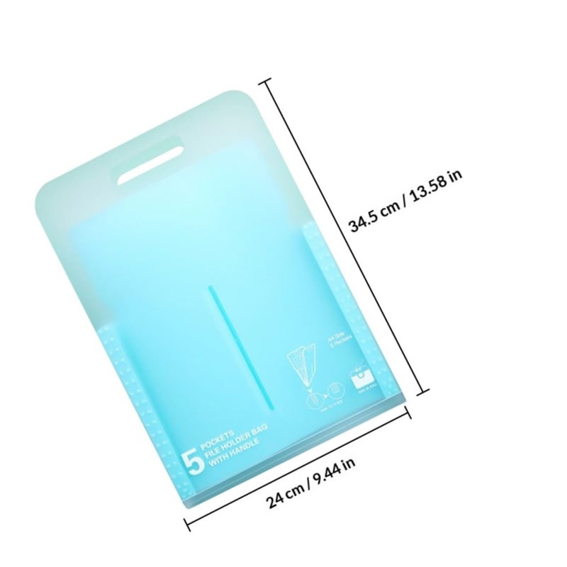 A4 Expanding File Folder 5 Pockets Portable Accordion Organizer Light Blue for Office School - Image 3