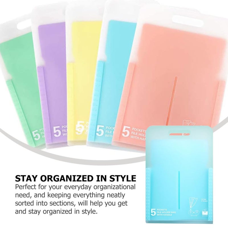 A4 Expanding File Folder 5 Pockets Portable Accordion Organizer Light Blue for Office School - Image 4