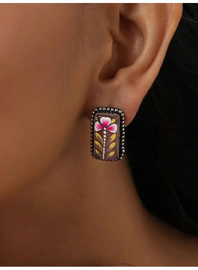 trueBrowns trueBrowns Silver Tone Handpainted Stud Earrings