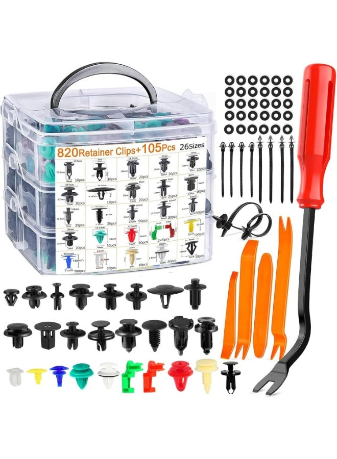 أوزيغالور 925 قطعة مجموعة مشابك ومسامير تثبيت عالمية للسيارات مع أدوات إزالة - لإصلاح المصدات والأبواب والمصدات وجسم السيارة - Image 1
