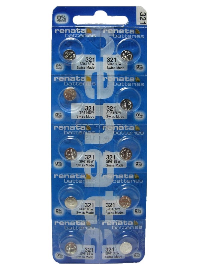 Renata wristwatch battery - Swiss made, 1.55V button cell, Renata Long Life Battery, Strap (10 pcs) 321-3, SR616SW - Image 1