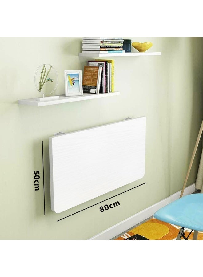 VITION Computer Desk Wall Mount Stand Folding Wall-Mounted Drop-Leaf Table,Metal Folding Shelf Bench Table Bracket (White, 50 X 80cm) - Image 3