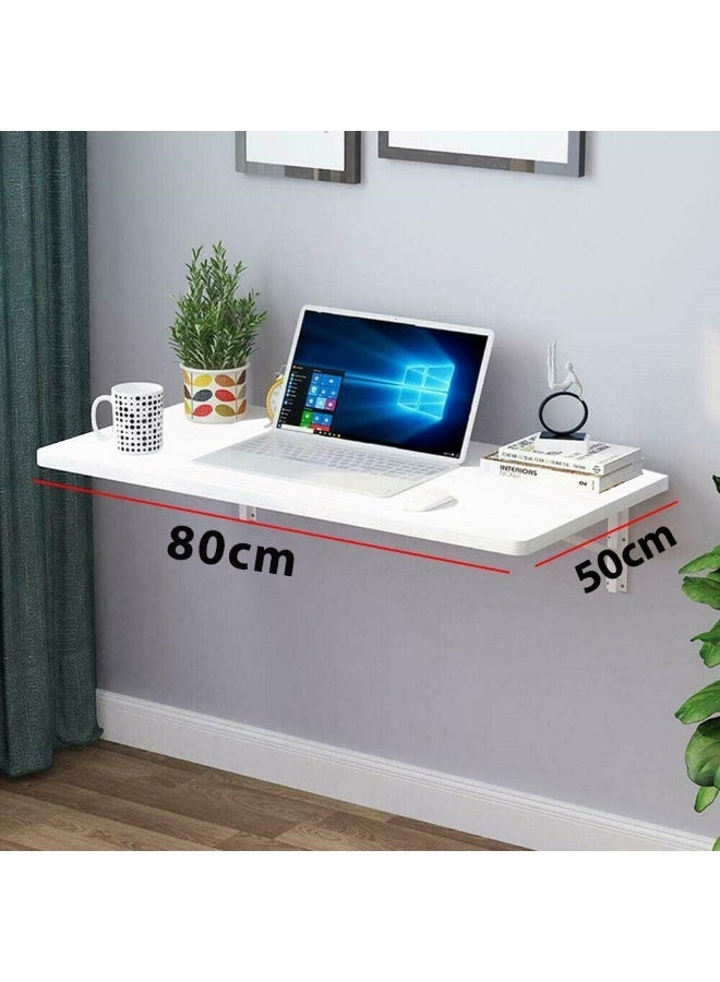 VITION Computer Desk Wall Mount Stand Folding Wall-Mounted Drop-Leaf Table,Metal Folding Shelf Bench Table Bracket (White, 50 X 80cm) - Image 4