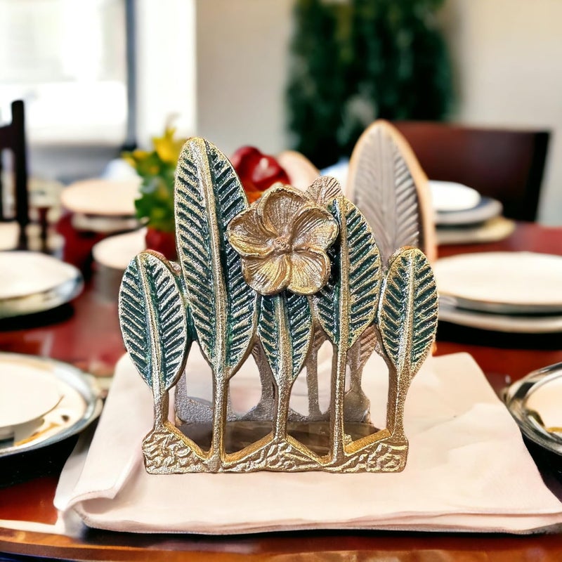 The Artage Antique Aluminium Napkin Holder with Green Shade for Office Living Room Study Room Luxury Hotels Premium Tissue Paper Holder Tissue Paper Holder LBH 115 65 12 Made in India - Image 1
