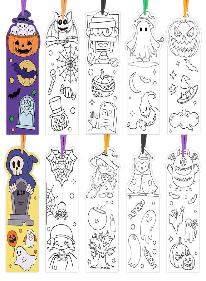 BAISDY 100Pcs Halloween Coloring Bookmark Color You Own Bookmarks for DIY Art Craft Trick or Treat Party Supplies - Image 1