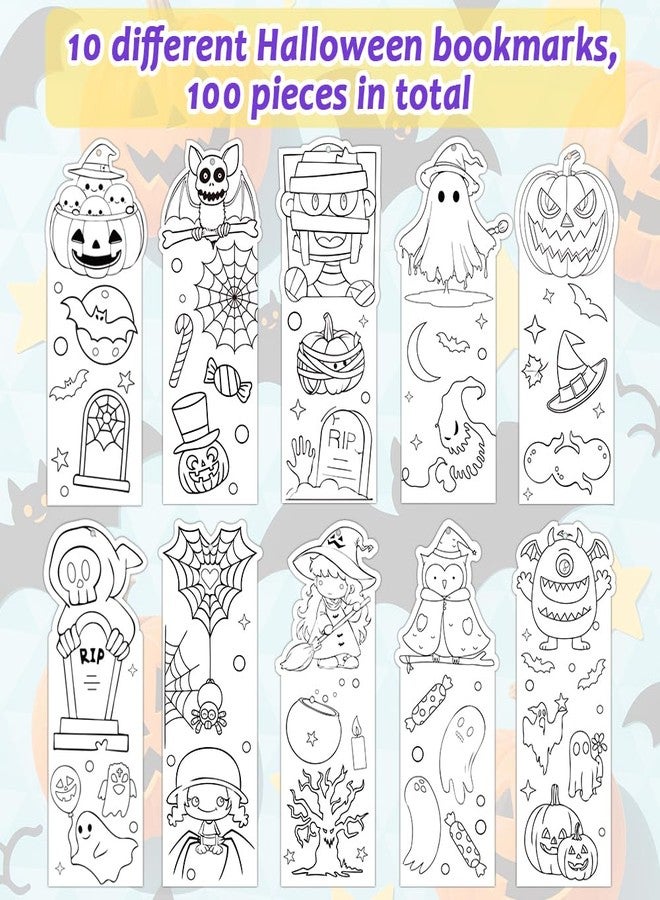 BAISDY 100Pcs Halloween Coloring Bookmark Color You Own Bookmarks for DIY Art Craft Trick or Treat Party Supplies - Image 2