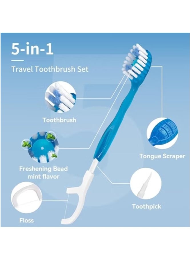 Lemon 20 Pcs 5-in-1 Mint Disposable Toothbrushes Travel Toothbrush Oral Care with Floss Tongue Scraper Toothbrush, Tooth Flossing Inter Dental Brush with Toothpaste, Dental Floss Picks - Image 2